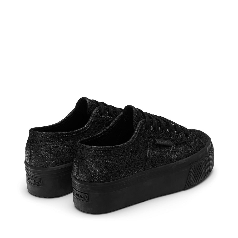 Superga 2790 Lame Black Platform Sneakers - Women's Sneakers USA | US3982053